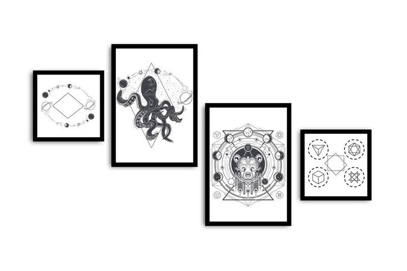 Koristeellinen kehystetty MDF Taulu (4 kpl) - Sisustustuotteet - Taulu & taide - Canvas-taulu