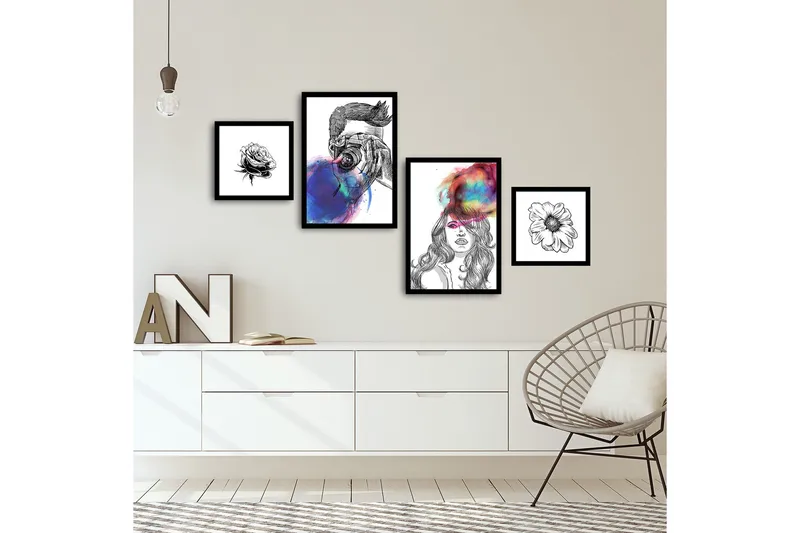 Koristeellinen kehystetty MDF Taulu (4 kpl) - Sisustustuotteet - Taulu & taide - Canvas-taulu