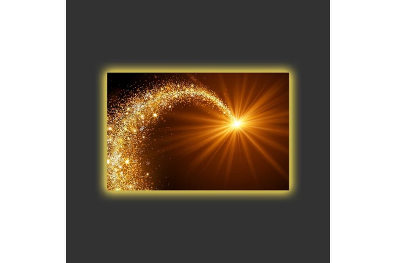 LED-valaistuksella varustettu kangas - Keskeisestä pisteestä leviävät säihkyvät valonsäteet - Kulta / Ruskea - Sisustustuotteet - Taulu & taide - Canvas-taulu