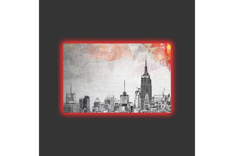 LED-valaistuksen canvastaulu - Mustavalkoinen kaupungin siluetti ikonisine rakennuksineen - Musta / Harmaa / Vaaleanpunainen - Sisustustuotteet - Taulu & taide - Canvas-taulu