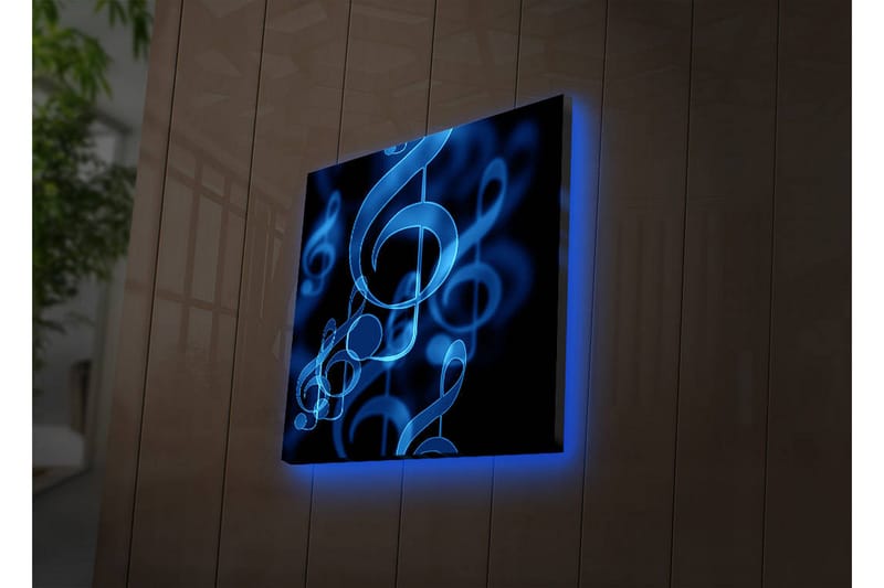 LED-valaistus kankaalle 28x28 cm - Abstrakti sommitelma sinisillä nuoteilla - Sininen / Musta - Sisustustuotteet - Taulu & taide - Canvas-taulu