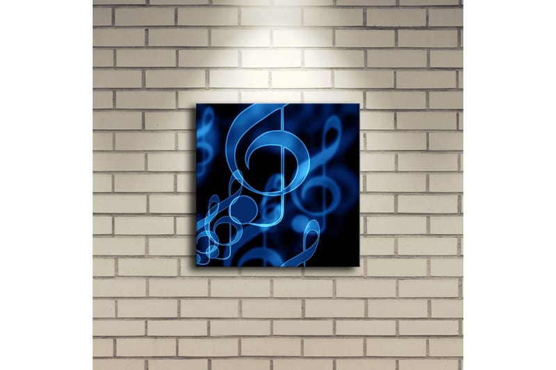 LED-valaistus kankaalle 28x28 cm - Abstrakti sommitelma sinisillä nuoteilla - Sininen / Musta - Sisustustuotteet - Taulu & taide - Canvas-taulu