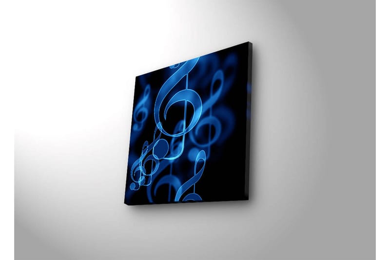LED-valaistus kankaalle 28x28 cm - Abstrakti sommitelma sinisillä nuoteilla - Sininen / Musta - Sisustustuotteet - Taulu & taide - Canvas-taulu