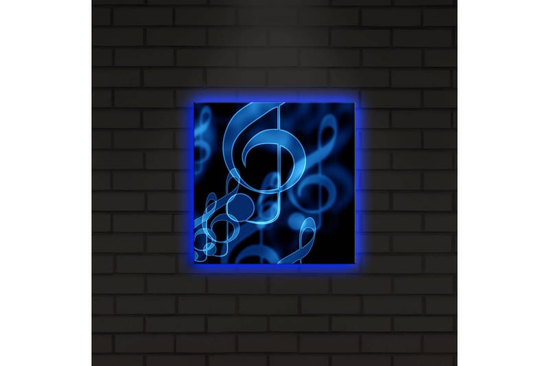 LED-valaistus kankaalle 28x28 cm - Abstrakti sommitelma sinisillä nuoteilla - Sininen / Musta - Sisustustuotteet - Taulu & taide - Canvas-taulu