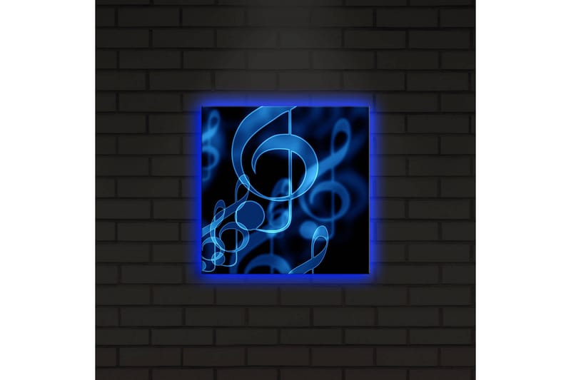 LED-valaistus kankaalle 28x28 cm - Abstrakti sommitelma sinisillä nuoteilla - Sininen / Musta - Sisustustuotteet - Taulu & taide - Canvas-taulu