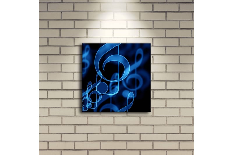 LED-valaistus kankaalle 28x28 cm - Abstrakti sommitelma sinisillä nuoteilla - Sininen / Musta - Sisustustuotteet - Taulu & taide - Canvas-taulu
