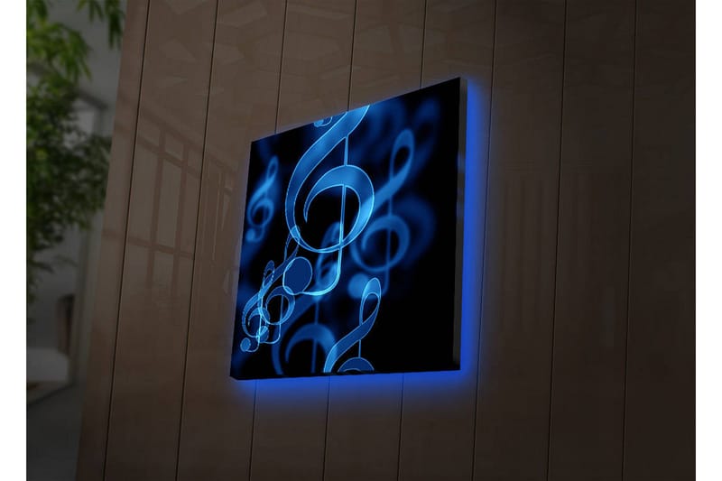 LED-valaistus kankaalle 28x28 cm - Abstrakti sommitelma sinisillä nuoteilla - Sininen / Musta - Sisustustuotteet - Taulu & taide - Canvas-taulu