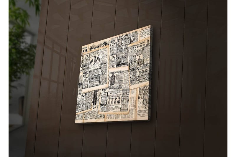 LED-valaistus kankaalle 28x28 cm - Kollaasi vanhoista sanomalehtileikkeistä - Beige / Musta - Sisustustuotteet - Taulu & taide - Canvas-taulu