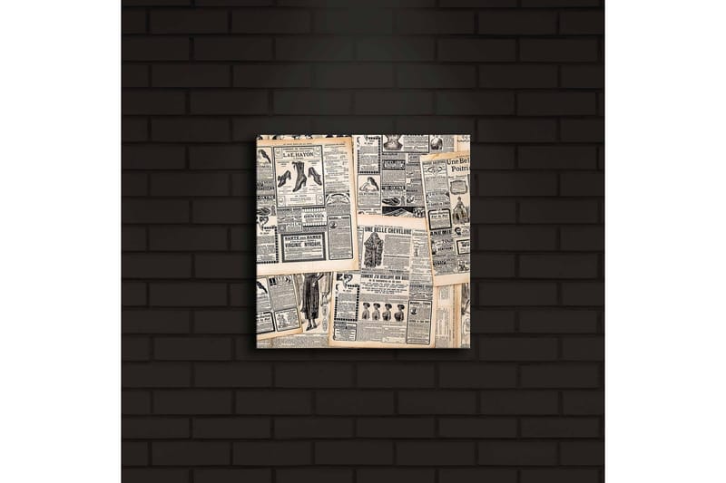 LED-valaistus kankaalle 28x28 cm - Kollaasi vanhoista sanomalehtileikkeistä - Beige / Musta - Sisustustuotteet - Taulu & taide - Canvas-taulu