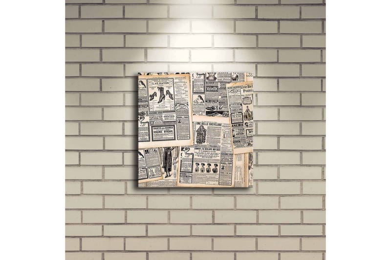 LED-valaistus kankaalle 28x28 cm - Kollaasi vanhoista sanomalehtileikkeistä - Beige / Musta - Sisustustuotteet - Taulu & taide - Canvas-taulu
