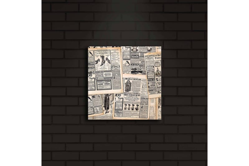 LED-valaistus kankaalle 28x28 cm - Kollaasi vanhoista sanomalehtileikkeistä - Beige / Musta - Sisustustuotteet - Taulu & taide - Canvas-taulu