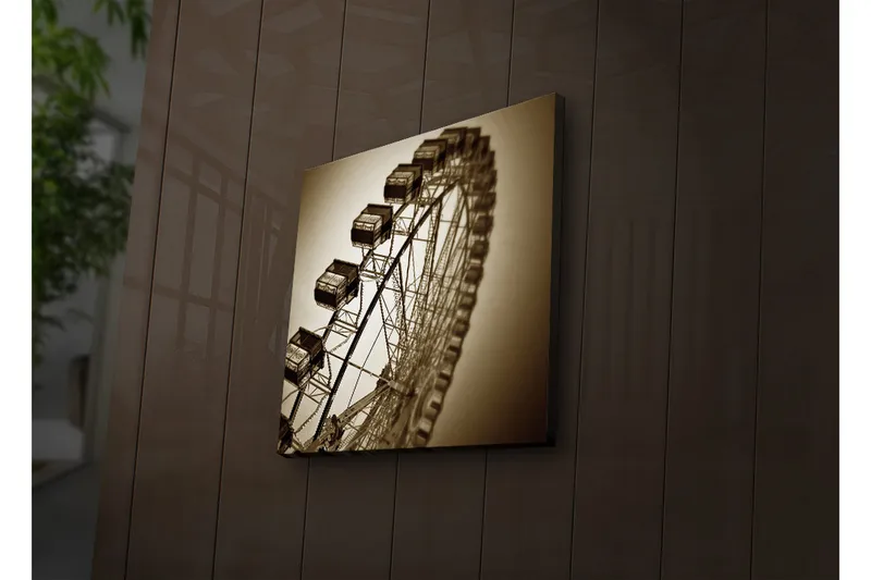 LED-valaistus kankaalle 28x28 cm - Suuri maailmanpyörä seepiasävyissä, Ruskea / Beige