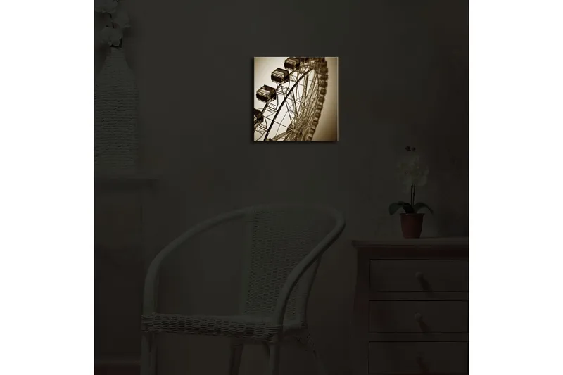 LED-valaistus kankaalle 28x28 cm - Suuri maailmanpyörä seepiasävyissä - Ruskea / Beige - Sisustustuotteet - Taulu & taide - Canvas-taulu