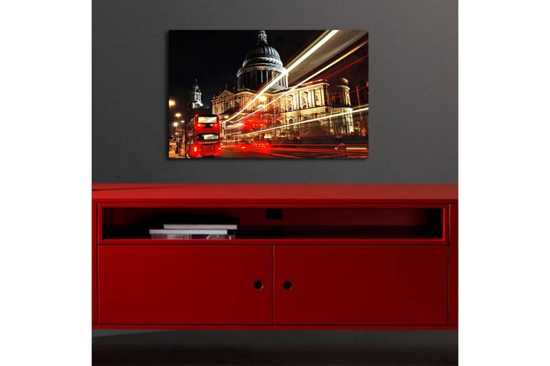 LED-valaistus kankaalle 45x70 cm - Kaupungin siluetti ja yövalaistus Pyhän Paavalin katedraalista - Punainen / Kulta / Musta - Sisustustuotteet - Taulu & taide - Canvas-taulu