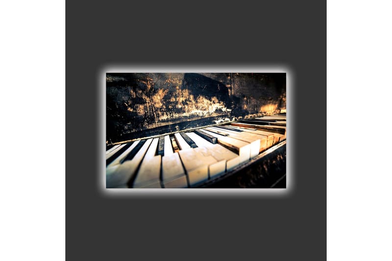 LED-valaistuskankaalle - Musta piano valkoisilla koskettimilla nostalgisessa sommitelmassa - Musta / Valkoinen / Ruskea - Sisustustuotteet - Taulu & taide - Canvas-taulu