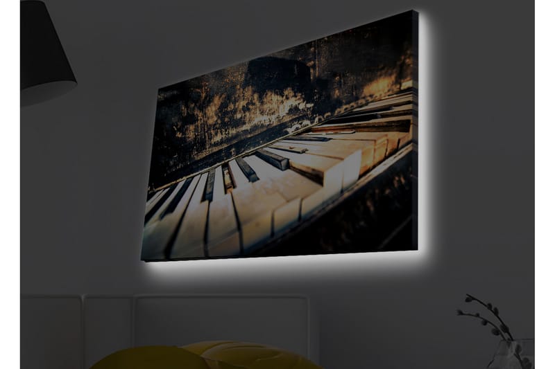 LED-valaistuskankaalle - Musta piano valkoisilla koskettimilla nostalgisessa sommitelmassa, Musta / Valkoinen / Ruskea