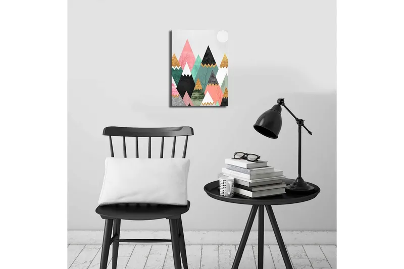 Pieni canvas-taulu 28x38 cm - Abstrakti vuoristomaisema geometrisilla muodoilla - Musta / Mintunvihreä / Vaaleanpunainen - Sisustustuotteet - Taulu & taide - Canvas-taulu