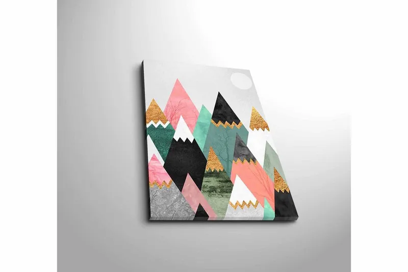 Pieni canvas-taulu 28x38 cm - Abstrakti vuoristomaisema geometrisilla muodoilla - Musta / Mintunvihreä / Vaaleanpunainen - Sisustustuotteet - Taulu & taide - Canvas-taulu