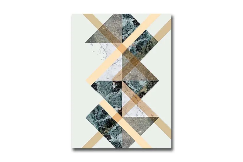 Pieni canvas-taulu 28x38 cm - Geometrinen sommitelma kolmioilla ja vinoviivoilla, Tummanvihreä / Beige / Valkoinen