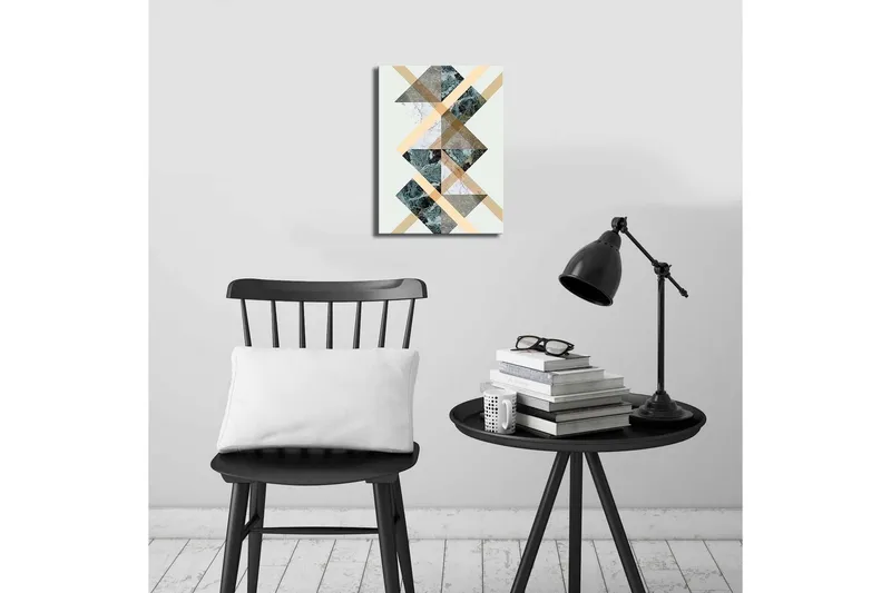 Pieni canvas-taulu 28x38 cm - Geometrinen sommitelma kolmioilla ja vinoviivoilla - Tummanvihreä / Beige / Valkoinen - Sisustustuotteet - Taulu & taide - Canvas-taulu