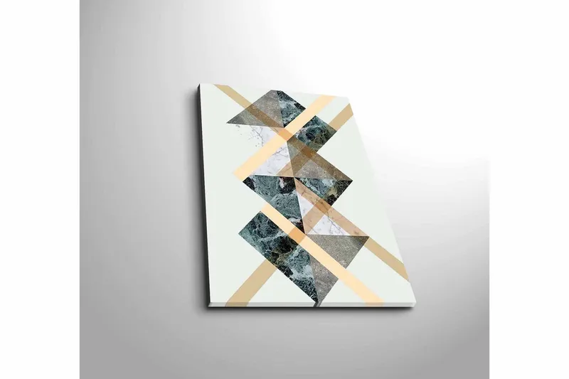 Pieni canvas-taulu 28x38 cm - Geometrinen sommitelma kolmioilla ja vinoviivoilla - Tummanvihreä / Beige / Valkoinen - Sisustustuotteet - Taulu & taide - Canvas-taulu