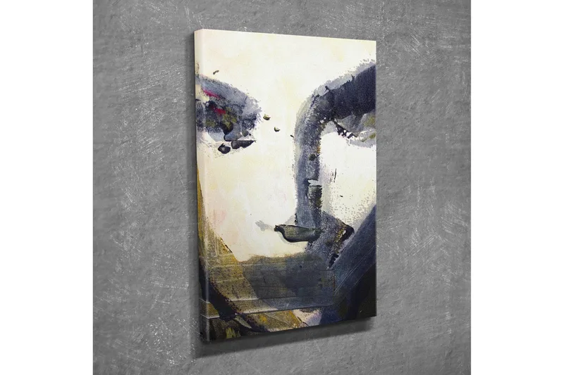 Pieni canvas-taulu 30x40 cm - Abstrakti kasvot syvillä varjoilla ja kirkkailla yksityiskohdilla, Tummansininen / Beige / Valkoinen