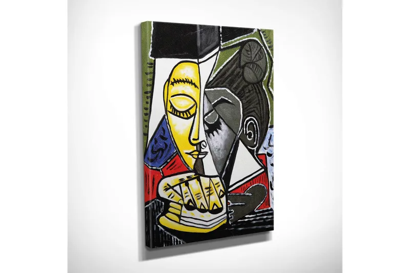 Pieni canvas-taulu 30x40 cm - Abstrakti muotokuva kahdesta vuorovaikutuksessa olevasta kasvosta - Keltainen / Musta / Punainen - Sisustustuotteet - Taulu & taide - Canvas-taulu