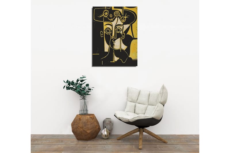 Pieni canvas-taulu 30x40 cm - Abstrakti muotokuva kahdesta vuorovaikutuksessa olevasta kasvosta - Musta / Kulta / Beige - Sisustustuotteet - Taulu & taide - Canvas-taulu