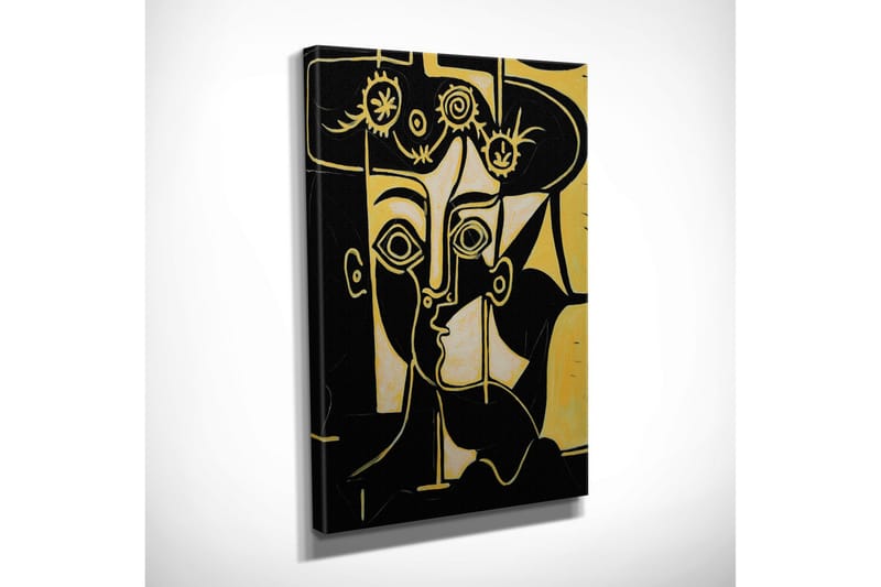 Pieni canvas-taulu 30x40 cm - Abstrakti muotokuva kahdesta vuorovaikutuksessa olevasta kasvosta - Musta / Kulta / Beige - Sisustustuotteet - Taulu & taide - Canvas-taulu