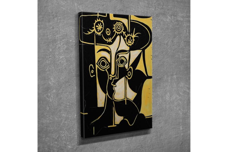 Pieni canvas-taulu 30x40 cm - Abstrakti muotokuva kahdesta vuorovaikutuksessa olevasta kasvosta, Musta / Kulta / Beige