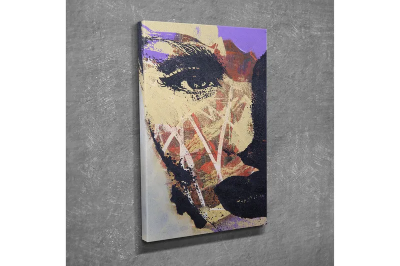 Pieni canvas-taulu 30x40 cm - Abstrakti muotokuva vahvoilla kontrasteilla, Violetti / Musta / Beige