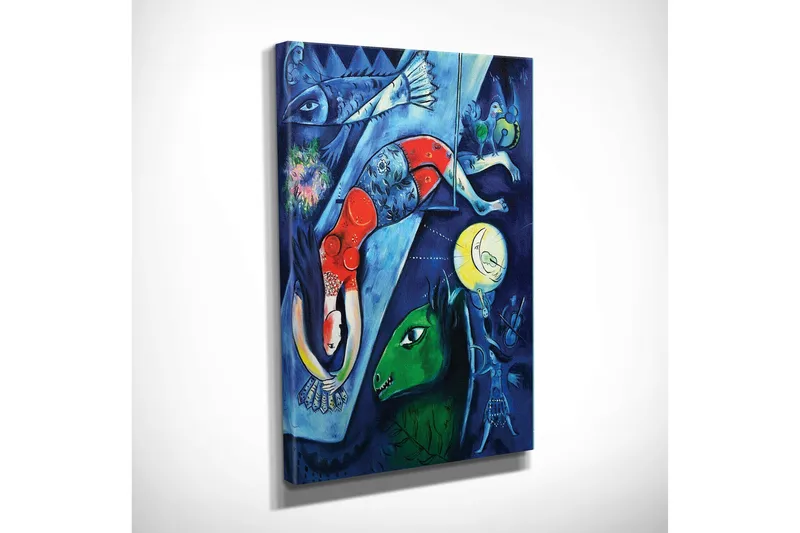 Pieni canvas-taulu 30x40 cm - Abstrakti sommitelma eläimistä ja ihmisistä unenomaisessa ympäristössä - Tummansininen / Punainen / Vihreä - Sisustustuotteet - Taulu & taide - Canvas-taulu