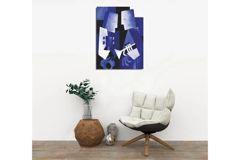 Pieni canvas-taulu 30x40 cm - Abstrakti sommitelma kahdesta musiikkia soittavasta hahmosta - Tummansininen / Vaaleansininen / Musta - Sisustustuotteet - Taulu & taide - Canvas-taulu