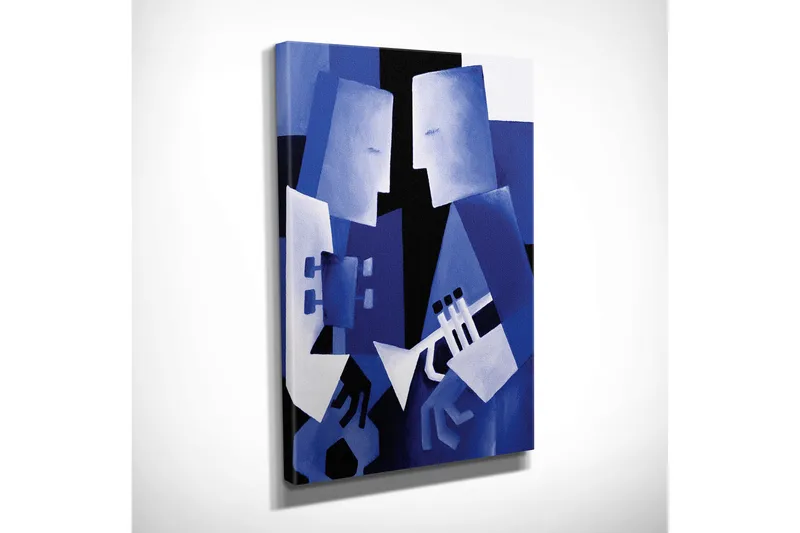 Pieni canvas-taulu 30x40 cm - Abstrakti sommitelma kahdesta musiikkia soittavasta hahmosta - Tummansininen / Vaaleansininen / Musta - Sisustustuotteet - Taulu & taide - Canvas-taulu