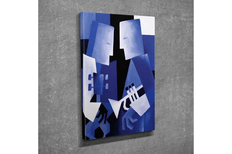 Pieni canvas-taulu 30x40 cm - Abstrakti sommitelma kahdesta musiikkia soittavasta hahmosta - Tummansininen / Vaaleansininen / Musta - Sisustustuotteet - Taulu & taide - Canvas-taulu