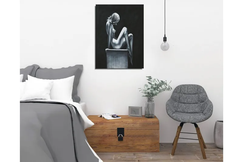 Pieni canvas-taulu 30x40 cm - Aistillinen nainen rennossa asennossa - Musta / Valkoinen / Harmaa - Sisustustuotteet - Taulu & taide - Canvas-taulu