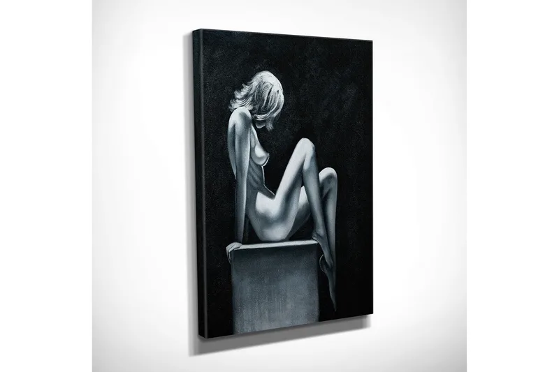 Pieni canvas-taulu 30x40 cm - Aistillinen nainen rennossa asennossa - Musta / Valkoinen / Harmaa - Sisustustuotteet - Taulu & taide - Canvas-taulu