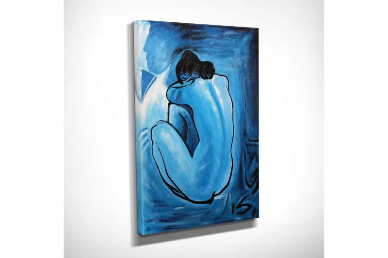 Pieni canvas-taulu 30x40 cm - Alastonhahmo suojaavassa asennossa - Sininen / Vaaleansininen / Musta - Sisustustuotteet - Taulu & taide - Canvas-taulu