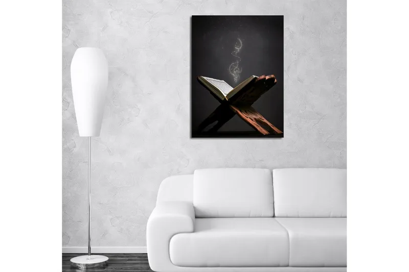 Pieni canvas-taulu 30x40 cm - Avoin kirja kelluvilla valohiukkasilla - Tummanruskea / Kulta / Musta - Sisustustuotteet - Taulu & taide - Canvas-taulu