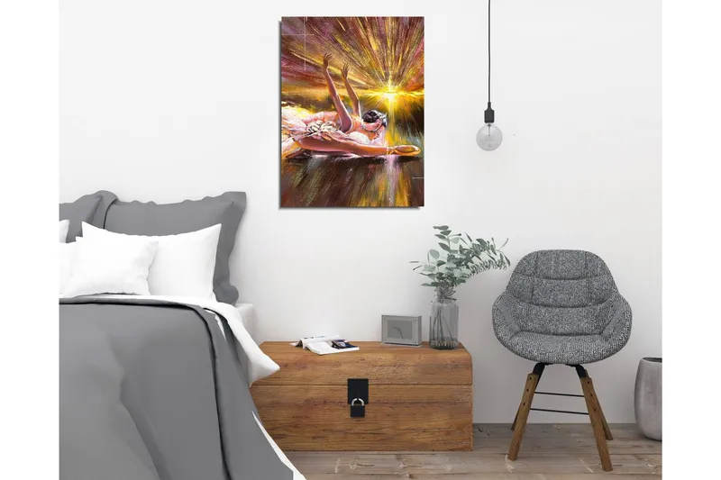 Pieni canvas-taulu 30x40 cm - Ballerina dynaamisessa asennossa valonsäteiden ympäröimänä - Kulta / Vaaleanpunainen / Ruskea - Sisustustuotteet - Taulu & taide - Canvas-taulu