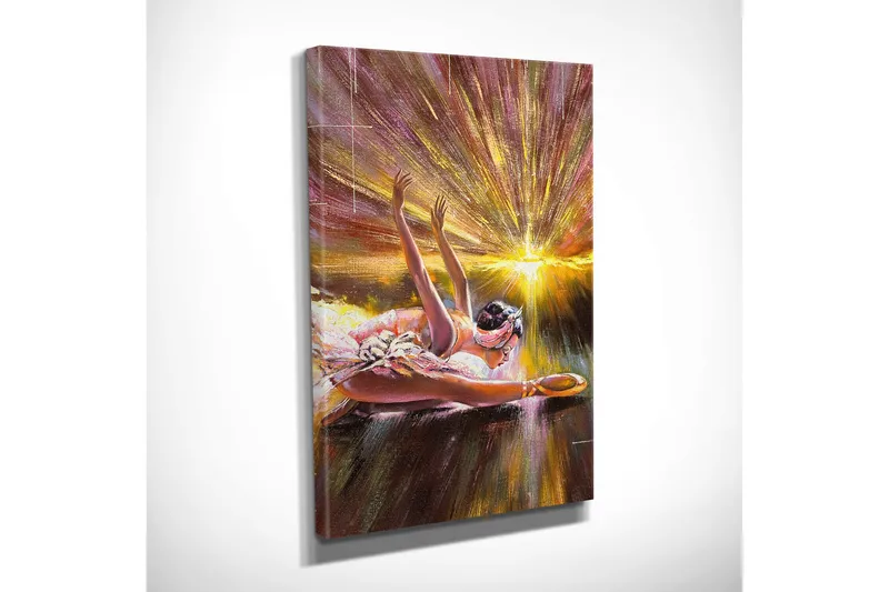 Pieni canvas-taulu 30x40 cm - Ballerina dynaamisessa asennossa valonsäteiden ympäröimänä - Kulta / Vaaleanpunainen / Ruskea - Sisustustuotteet - Taulu & taide - Canvas-taulu