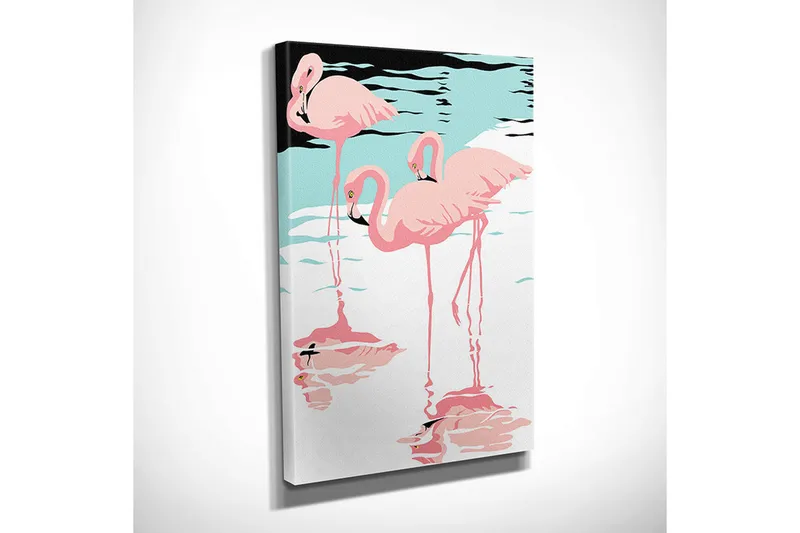 Pieni canvas-taulu 30x40 cm - Flamingot lepäämässä veden pinnalla - Vaaleanpunainen / Turkoosi / Musta - Sisustustuotteet - Taulu & taide - Canvas-taulu