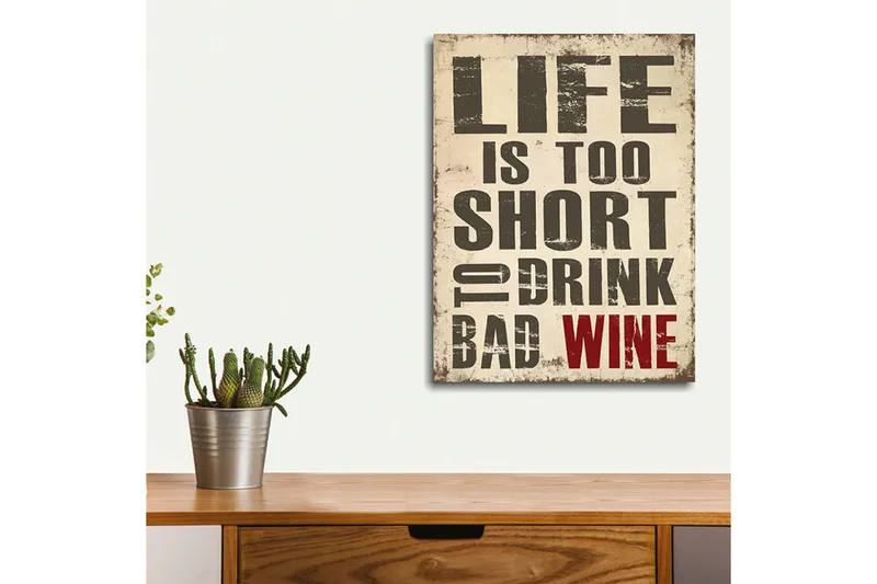 Pieni canvas-taulu 30x40 cm - Inspiroivia lainauksia elämästä ja viinistä - Beige / Tummanharmaa / Punainen - Sisustustuotteet - Taulu & taide - Canvas-taulu