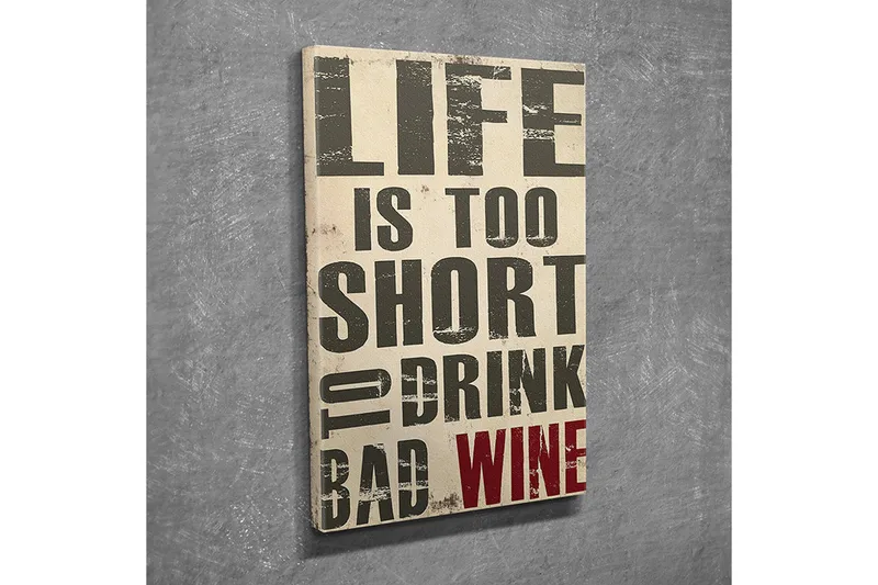 Pieni canvas-taulu 30x40 cm - Inspiroivia lainauksia elämästä ja viinistä, Beige / Tummanharmaa / Punainen
