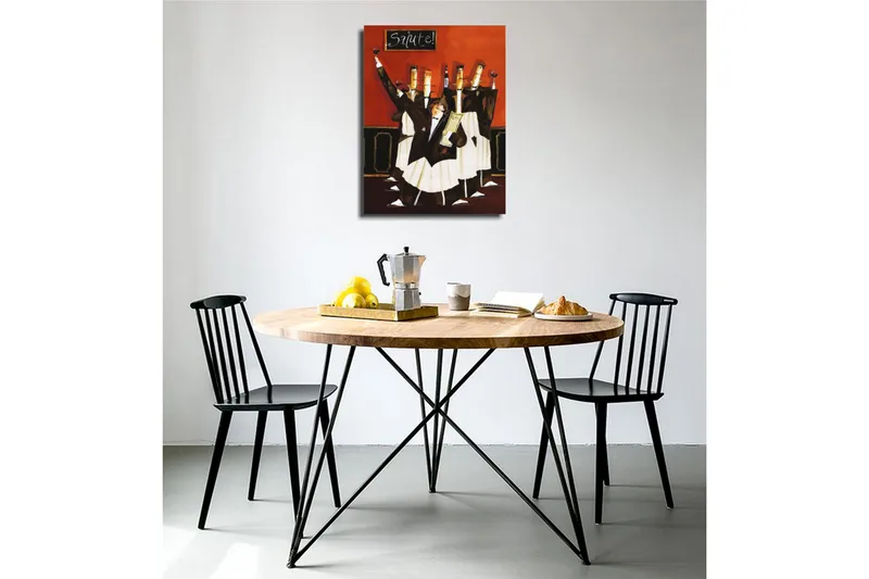Pieni canvas-taulu 30x40 cm - Juhlava tarjoilijoiden joukko maljoittamassa viiniä vilkkaassa tunnelmassa - Punainen / Musta / Valkoinen - Sisustustuotteet - Taulu & taide - Canvas-taulu