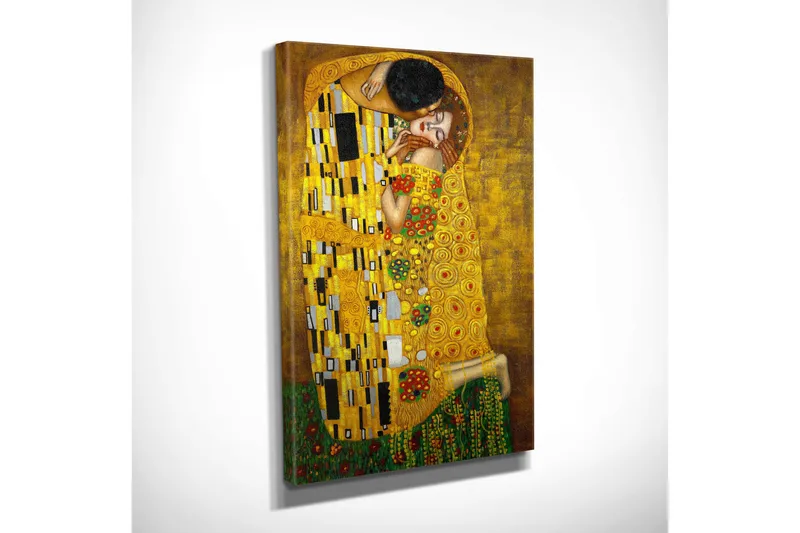 Pieni canvas-taulu 30x40 cm - Kahden rakastavaisen intiimi hetki kultaisessa syleilyssä - Kulta / Vihreä / Punainen - Sisustustuotteet - Taulu & taide - Canvas-taulu