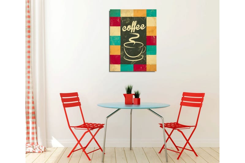 Pieni canvas-taulu 30x40 cm - Kuppi höyryävää kahvia ja teksti coffee - Tummanvihreä / Turkoosi / Punainen - Sisustustuotteet - Taulu & taide - Canvas-taulu