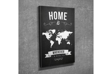 Pieni canvas-taulu 30x40 cm - Maailmankartta tekstillä HOME is WHEREVER I’M WITH YOU - Musta / Valkoinen - Sisustustuotteet - Taulu & taide - Canvas-taulu