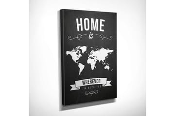 Pieni canvas-taulu 30x40 cm - Maailmankartta tekstillä HOME is WHEREVER I’M WITH YOU - Musta / Valkoinen - Sisustustuotteet - Taulu & taide - Canvas-taulu