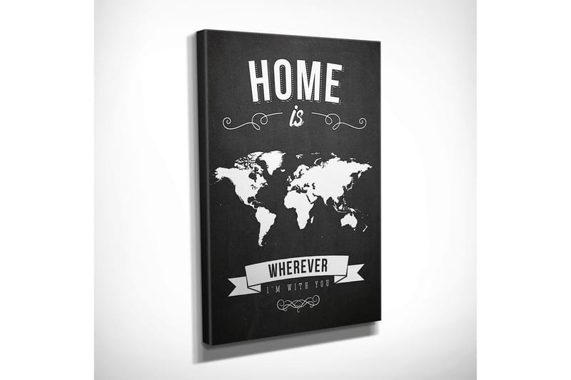 Pieni canvas-taulu 30x40 cm - Maailmankartta tekstillä HOME is WHEREVER I’M WITH YOU - Musta / Valkoinen - Sisustustuotteet - Taulu & taide - Canvas-taulu
